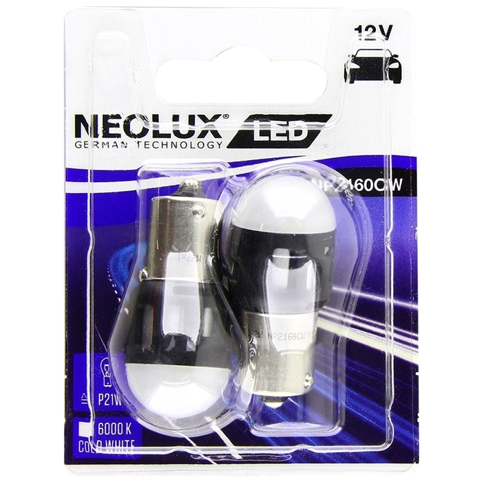 Лампа 12-21 LED (1конт. большая) P21W белый 6000К к-кт 2шт NP2160CW-02B NEOLUX NP2160CW-02B