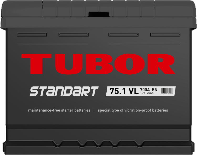 АКБ  75 TUBOR STANDART 6СТ-75.1 VL п/п 650А 276х175х190мм