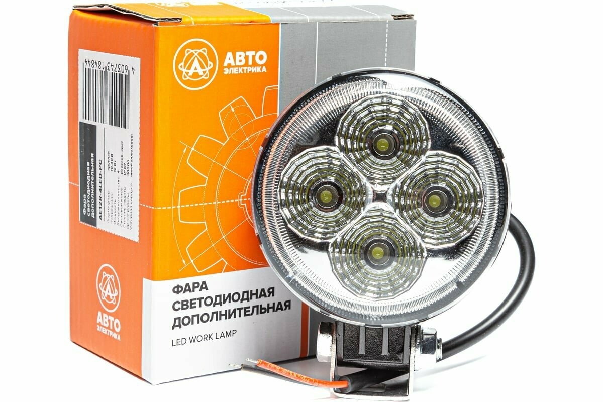 Фара дополнительная круглая AVTOELECTRICA AE12R-4LED-PC 12-24В 85х95х50мм (4 светодиода) рассеянный свет