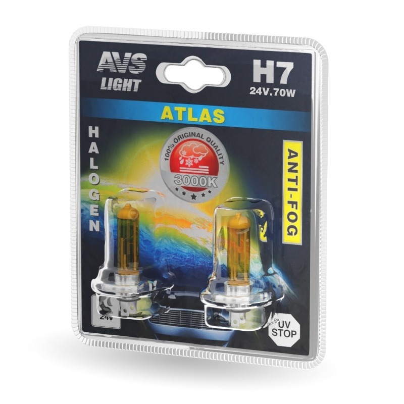 Лампа Н7 24-70 AVS ATLAS ANTI-FOG к-кт 2шт желтый A78630S