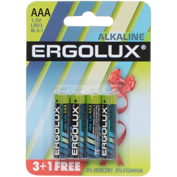 Батарейки ERGOLUX (Мизинчиковые) 4шт AAA/LR03 алкалиновая