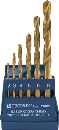 Набор сверел по металлу  6шт 2,0-8мм 6ПР THORVIK TDBS6
