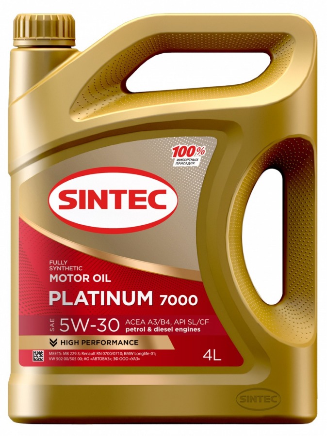 Масло моторное SINTEC PLATINUM 7000 SAE 5W30 ACEA A3/B4 синт 4л 600144