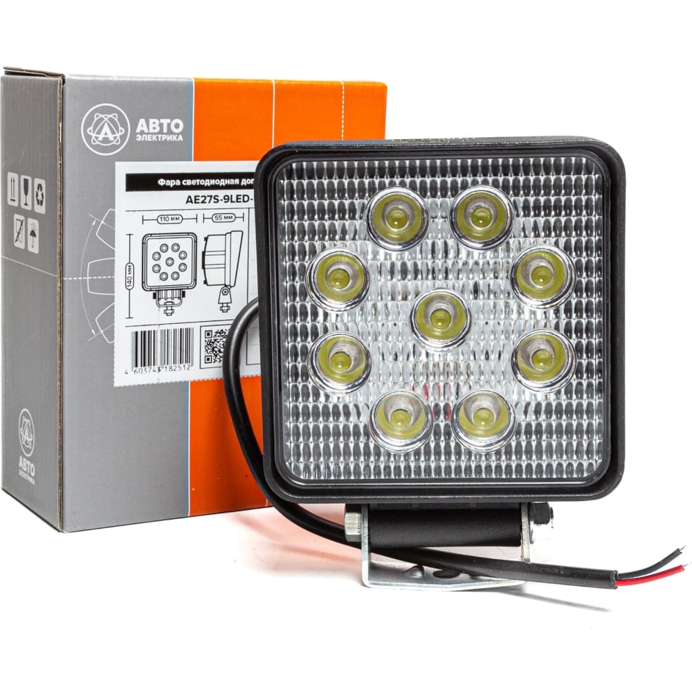 Фара рабочая квадратная AVTOELECTRICA LED 110х140х55мм 27Вт (9 светодиодов) (рассеянный свет) AE27S-9LED-55PC 