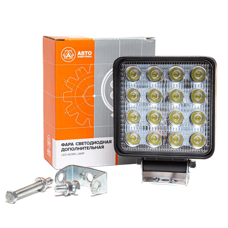 Фара рабочая квадратная AVTOELECTRICA LED 110х140х42мм 48Вт (16 светодиодов) (рассеянный свет) AE48S-16LED-42PC