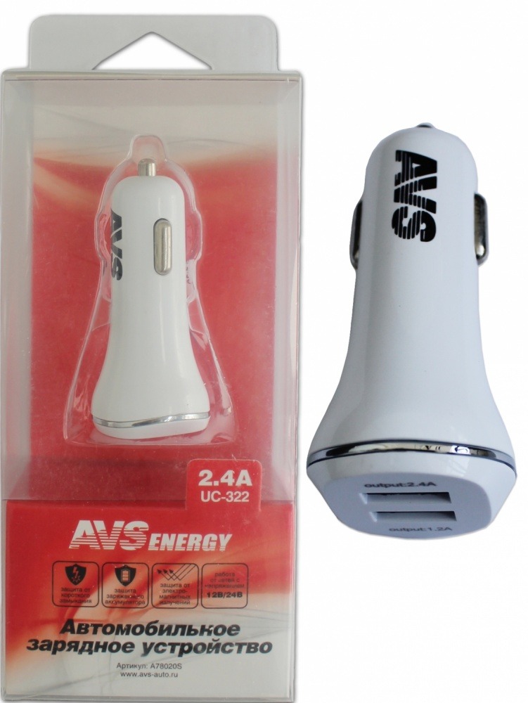 Зарядное устройство USB AVS (2порта) UC-322 2,4А