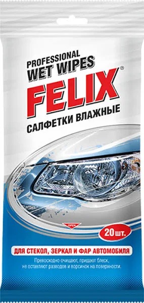 Салфетки FELIX для стекол и зеркал 20шт