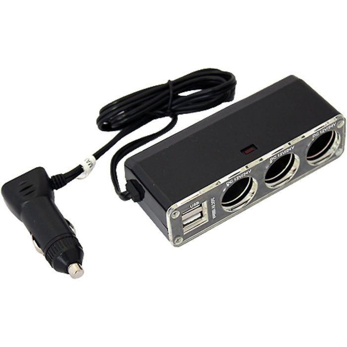 Разветвитель прикуривателя (3 выхода, USB-порт)  AUTOSTANDART 104222