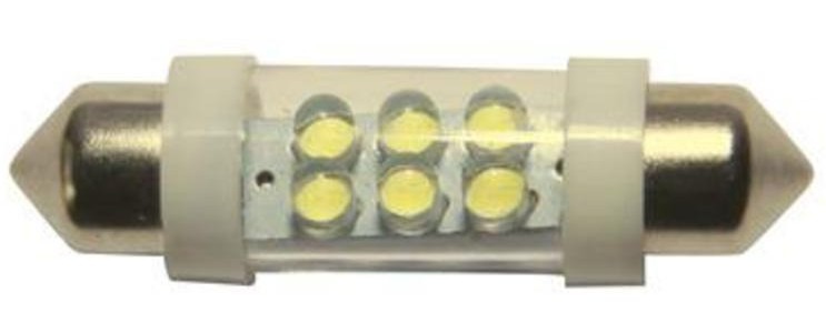 Лампа светодиодная 24В C10W SV8.5-8 6000K двухцокольная 6 светодиодов MEGAPOWER 85154W-24