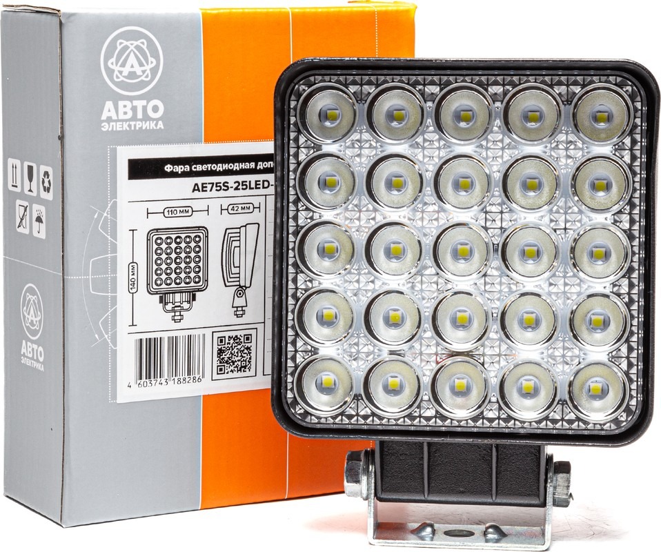 Фара рабочая квадратная AVTOELECTRICA LED 110х140х42мм 75Вт (25 светодиодов) (рассеиваемый свет) AE75S-25LED-42PC, 09.2227