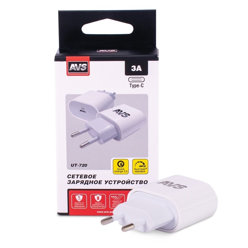 Зарядное устройство USB AVS (1порт) UT-720 (PD Type C, 3A) A85227S