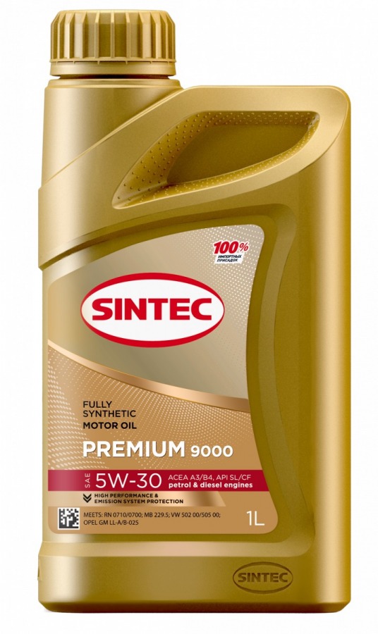 Масло моторное SINTEC PREMIUM 9000 SAE 5W30 ACEA A3/B4 API SL/CF синт. 1л 600102