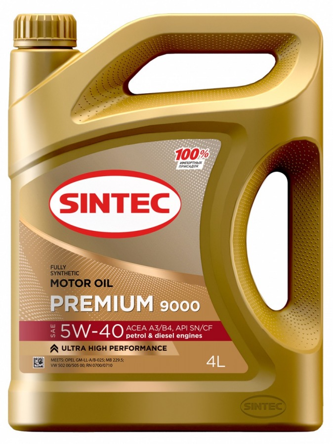 Масло моторное SINTEC PREMIUM 9000 SAE 5W40 ACEA A3/B4 синт. 4л 600107