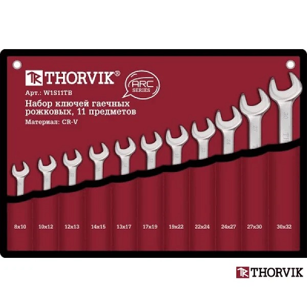 Набор ключей рожковых 11 предметов, 8-32мм, сумка THORVIK  W1S11TB