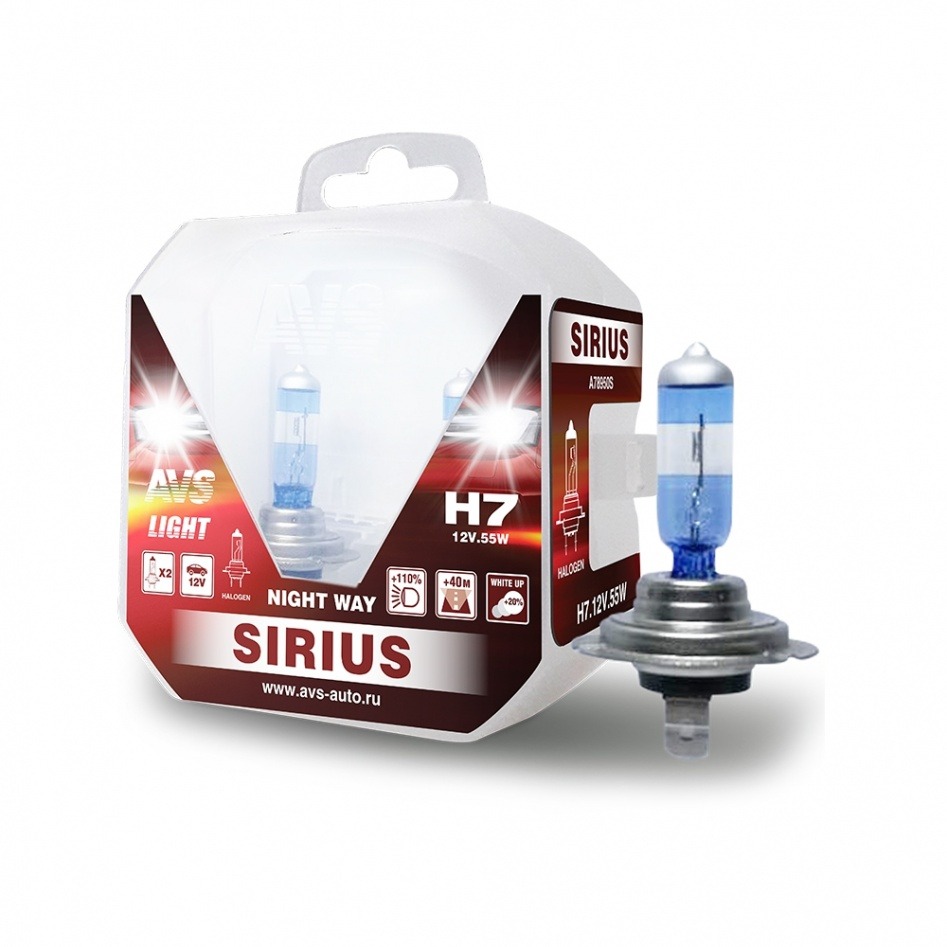 Лампа Н7 12-55 AVS SIRIUS NIGHT WAY Plastic BOX 2шт A78950S