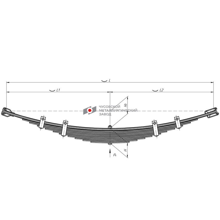 Рессора передняя ГАЗ-53, 3307, САЗ-356, 3502, КАВЗ-685 (12 листов) L=1225мм ЧМЗ 53-2902012-02