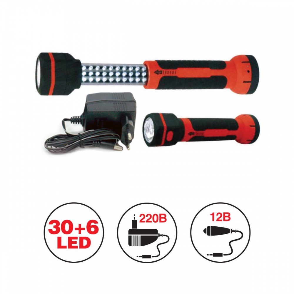 Лампа переносная (фонарик) 12В в прикуриватель LED (30LED+6LED) AVS CD826 43215