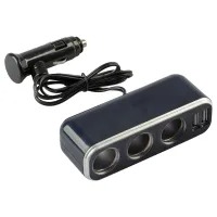 Разветвитель прикуривателя (3 выхода, 2 USB)  LECAR LECAR000045309