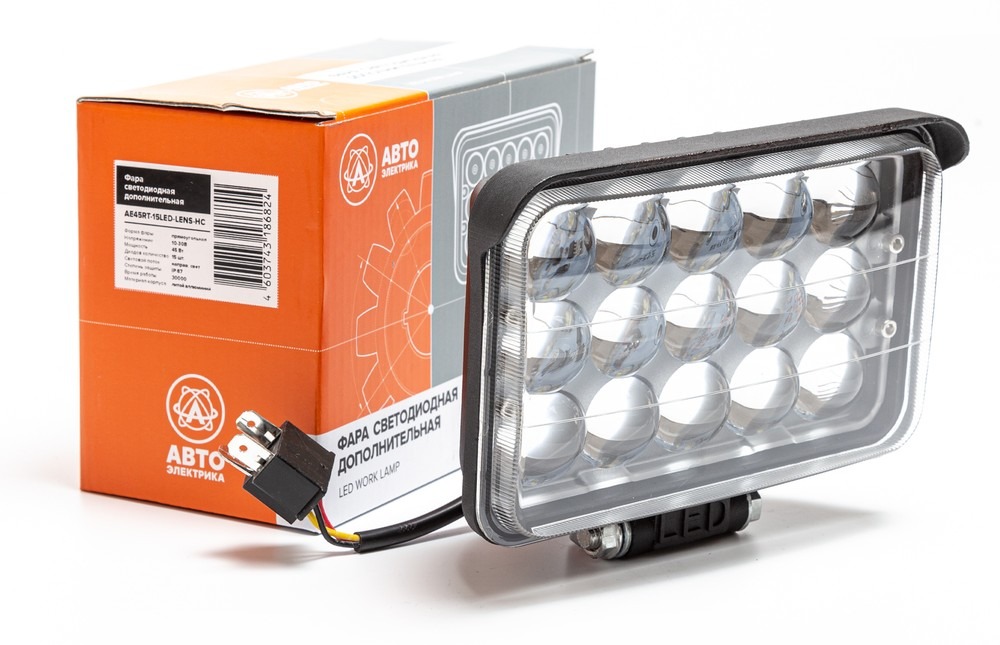 Фара рабочая прямоугольная AVTOELECTRICA LED 170х110х66мм 45Вт линзованная (15 светодиодов) (направленный свет) AE45RT-15LED-LENS-HC