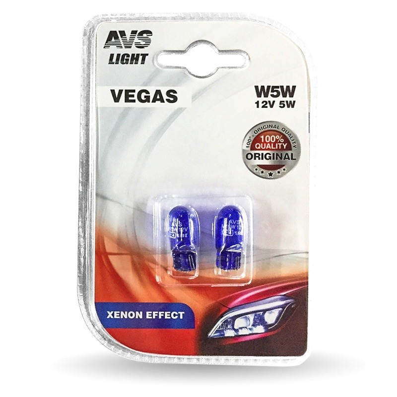 Лампа AVS Vegas в блистере 12V W5W XENON EFFECT (W2,1x9,5d) к-кт 2шт A07432S