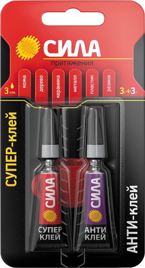 Клей СИЛА супер сверхпрочный 3гр + антиклей 3гр BL-1