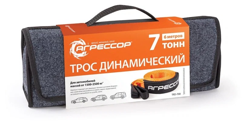 Трос буксировочный (лента)  7т 6м петля/петля Агрессор AUTOPROFI TRD-700 динамический