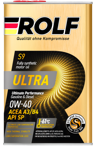 Масло моторное ROLF Ultra ACEA A3/B4, API SN/CF 0W40 синт  1л 322947