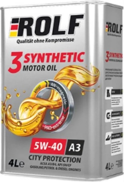 Масло моторное ROLF 3-SYNTHETIC SAE 5W40 ACEA A3/B4 синт. 4л 322551