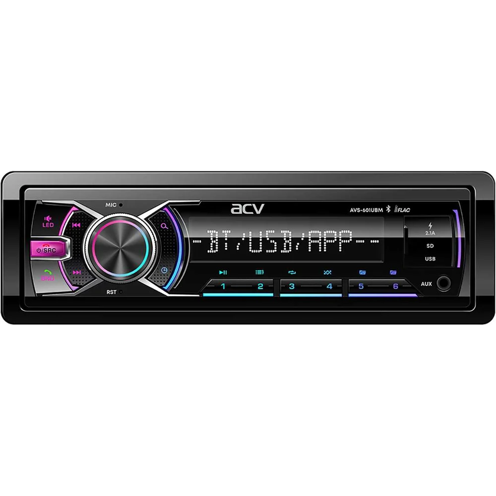 Автомагнитола ACV FM/MP3/2USB/SD/AUX/Bluetooth мультицвет подсветка несъемная панель AVS-601UBM