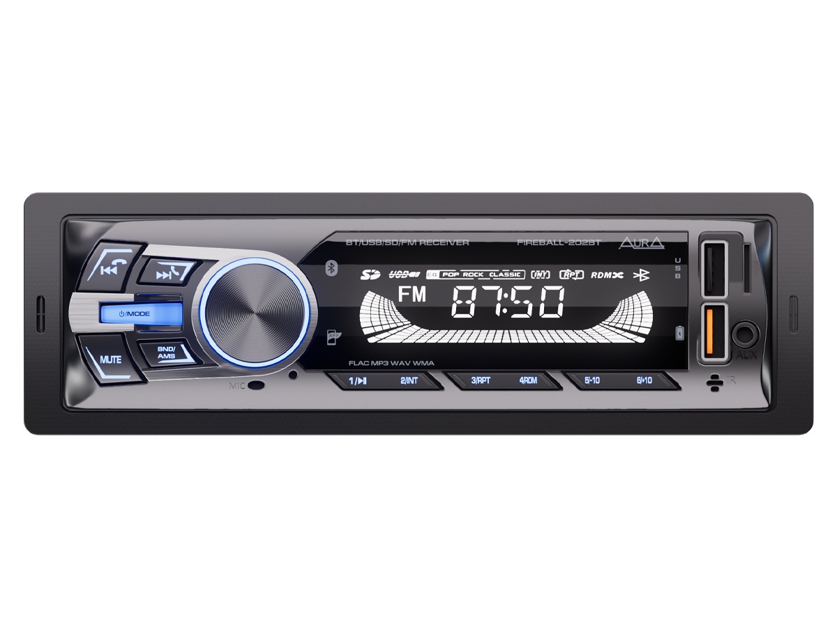 Автомагнитола AURA USB/SD/FM/Bluetooth 4х51W синяя подсветка AMH/FIREBALL-202BT