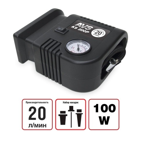 Компрессор поршневой AVS KS200P 12В 14А 100W 7Атм 20л/мин 3м A80740S