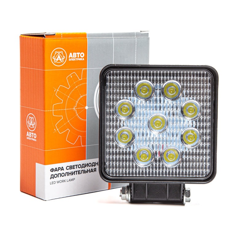 Фара рабочая квадратная AVTOELECTRICA LED 12-24В 27W 9 диодов, рассеиваемый свет 110х140х42мм AE27S-9LED-42PC
