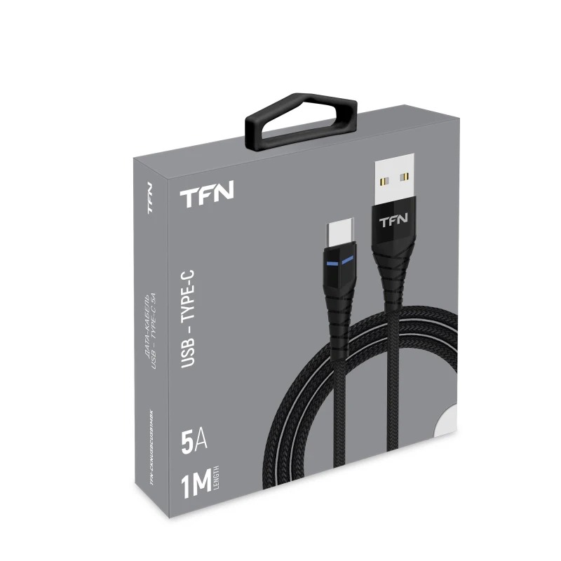Кабель USB/Type C для зарядки телефона 1м 5А TFN CKNUSBCUSB1MBK черный