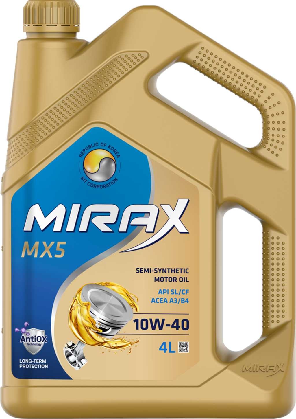 Масло моторное MIRAX MX5 10W40 API SL/CF ACEA A3/B4 п/синт. 4л 607023