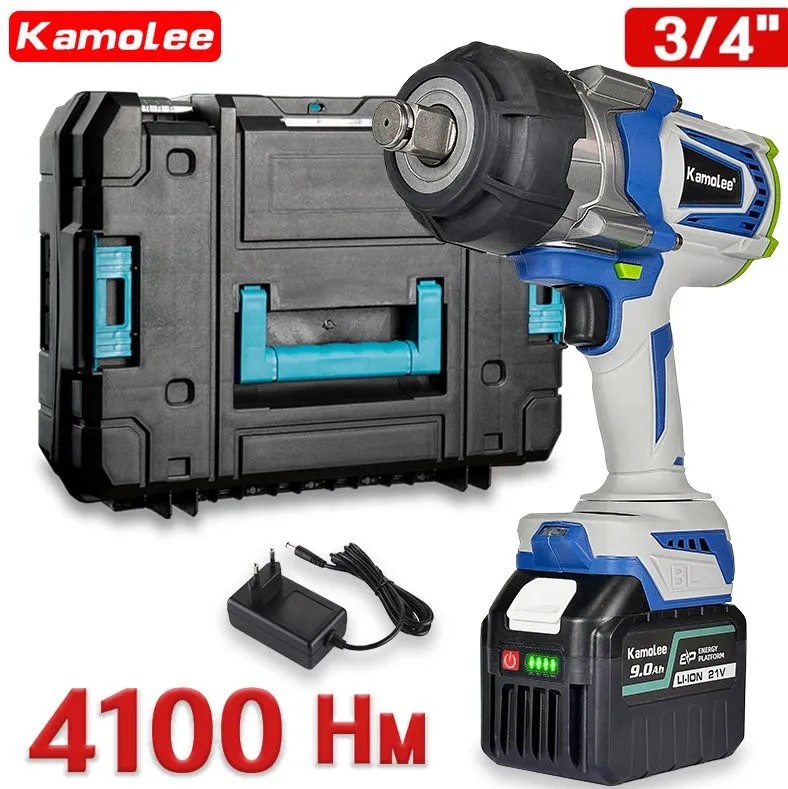 Гайковерт Kamolee 4100Нм 3/4" 8000об/мин Аккумуляторный Ударный Бесщеточный (1 АКБ 9,0 Ач)