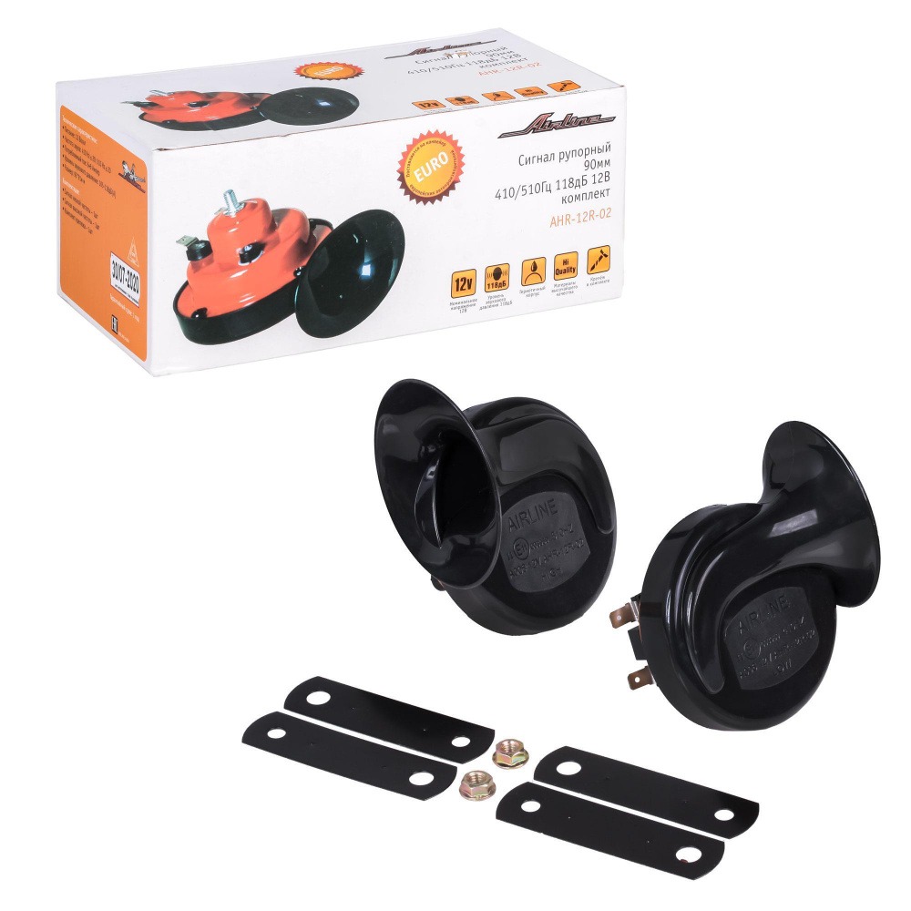 Сигнал звуковой 12В AIRLINE 90мм 410/510Гц 118дБ 12В рупорный AHR-12R-02