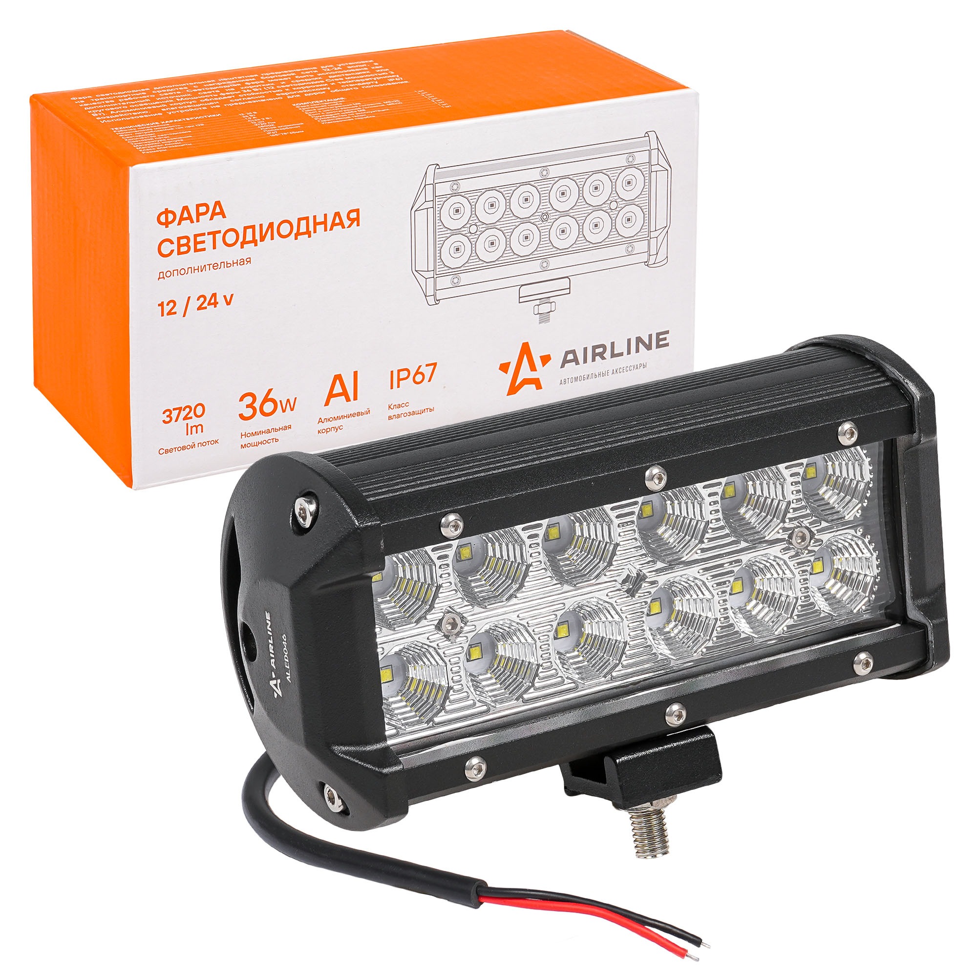 Фара рабочая прямоугольная AIRLINE LED 36W 12-24V ближний свет