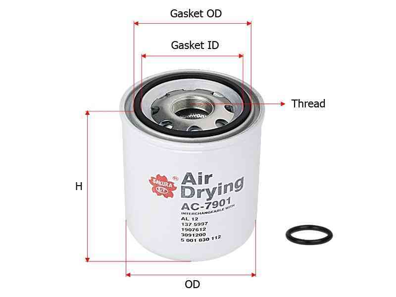 Фильтр осушителя SAKURA AC-7901 39x1,5мм H160 D136 аналог 4324100202, 4324102227