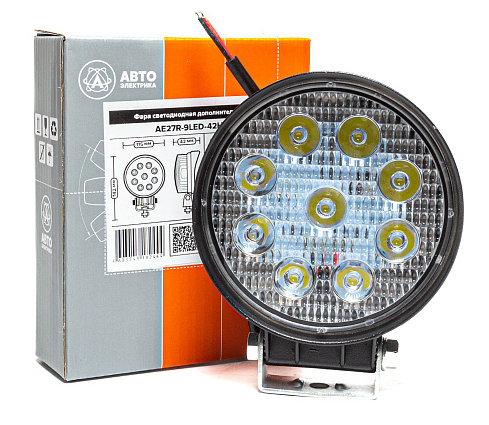 Фара рабочая круглая AVTOELECTRICA LED 12-24В 27W 9 диодов, направленный свет 115x42x142 AE27R-9LED-42HC