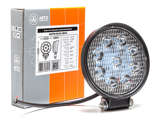 Фара рабочая круглая AVTOELECTRICA LED 12-24В 27W 9 диодов, направленный свет 115x28x142 AE27R-9LED-28HC
